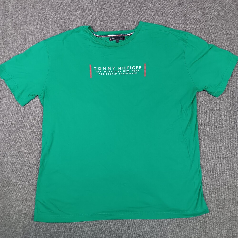 Tommy Hilfiger Shirt Mens 3XL Green Crewneck Striped Logo Tee Casual